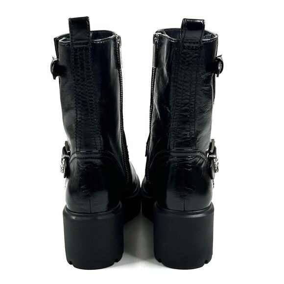 Michael Kors Perry Crinkled Patent Leather Moto Boot Women's 7M Buckled New - Picture 5 of 14